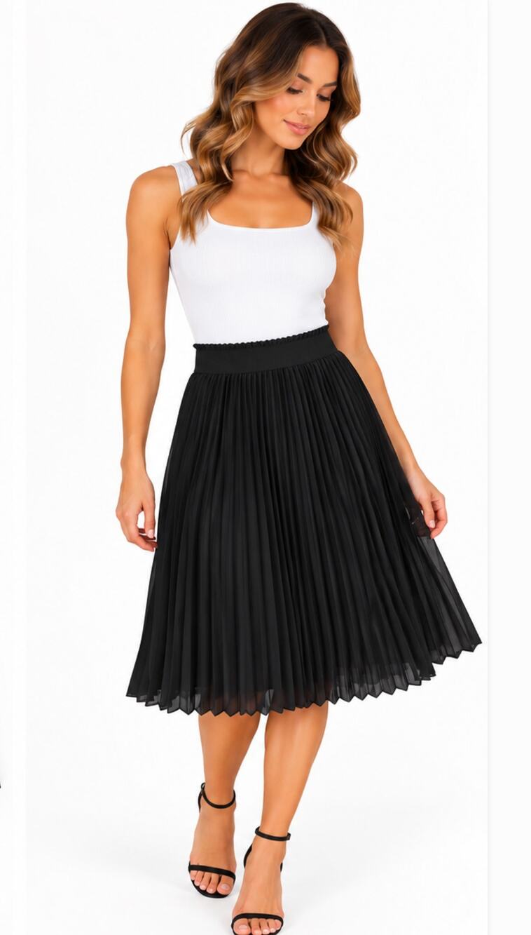 Aritzia Babaton Pleated Midi Skirt Polyester Size Medium